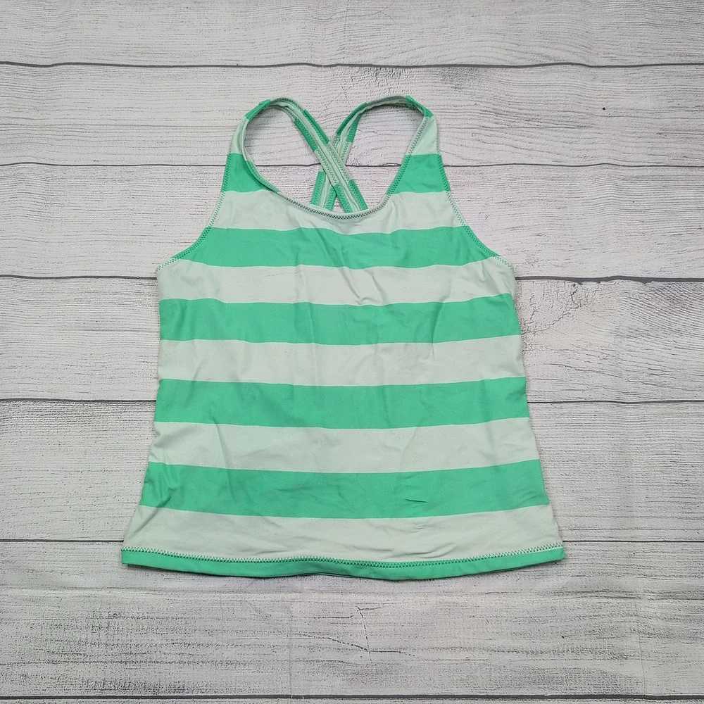 12 Primary Green Stripe Tankini Top